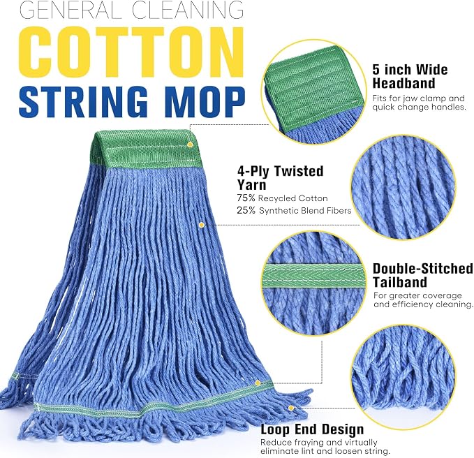 Matthew Cleaning Commercial Mop Head Replacement, 5 Inch Wide Headband - Image 3
