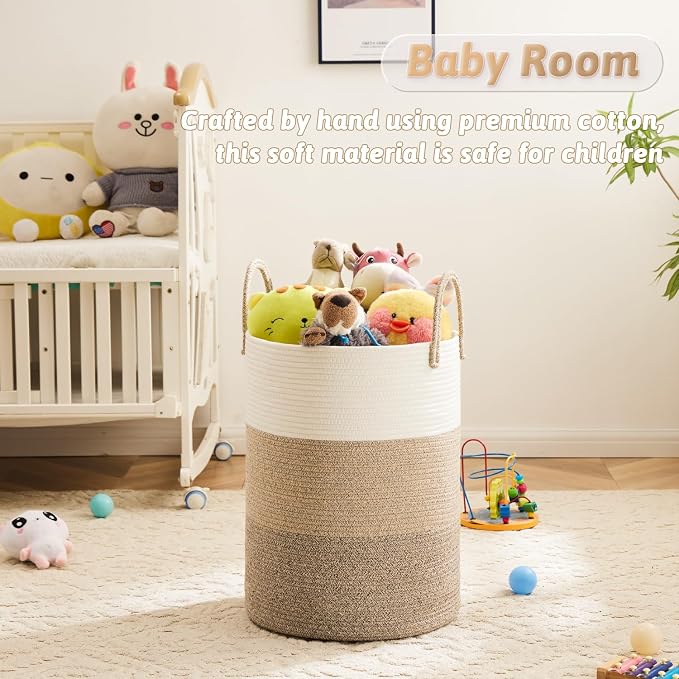 Laundry Basket, Woven Cotton Rope Laundry Hamper, 60L - Image 3