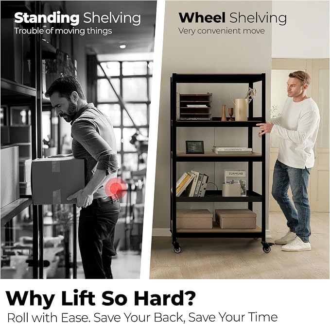 HOMEDANT House 5-Tier Metal Rolling Cart Shelf Rack Casters Heavy Duty - Image 8