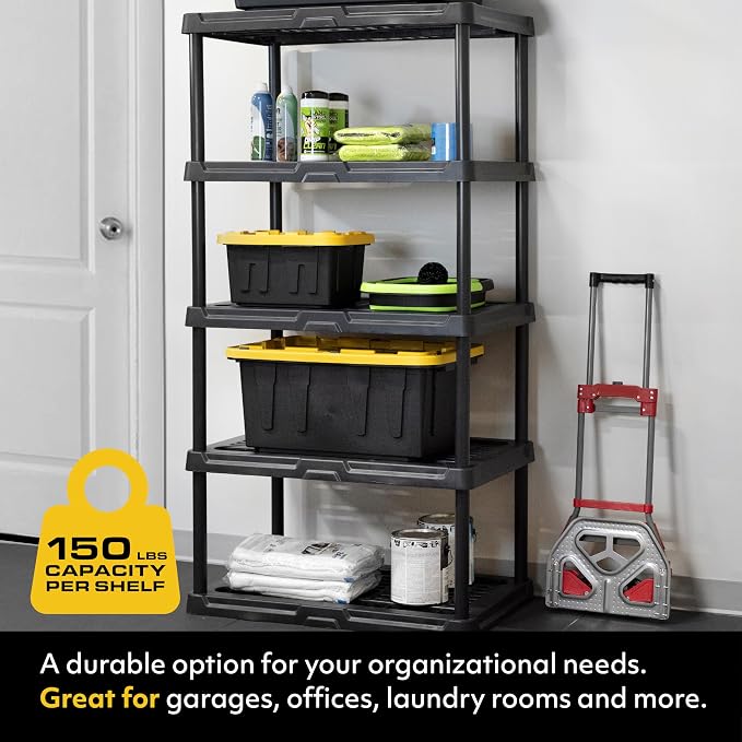 CX 5-Tier Plastic Storage Shelving Unit, Heavy Duty, 150lbs Per Shelf Capacity - Image 3