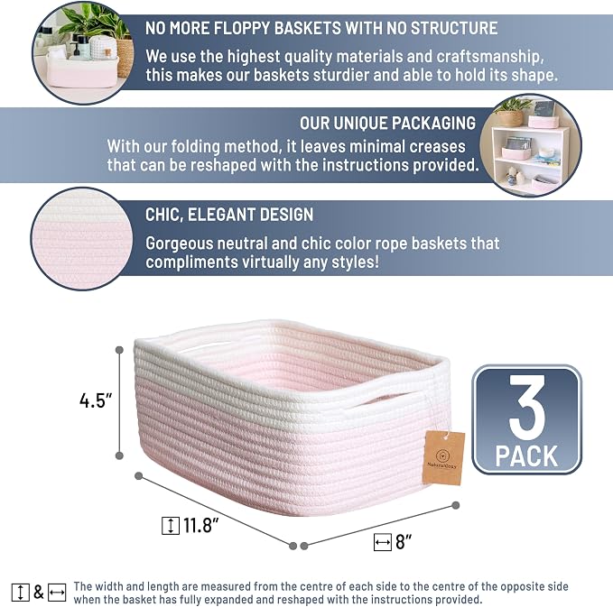 NaturalCozy 11.8"x8"x4.5” Rectangle Storage Baskets - Image 2