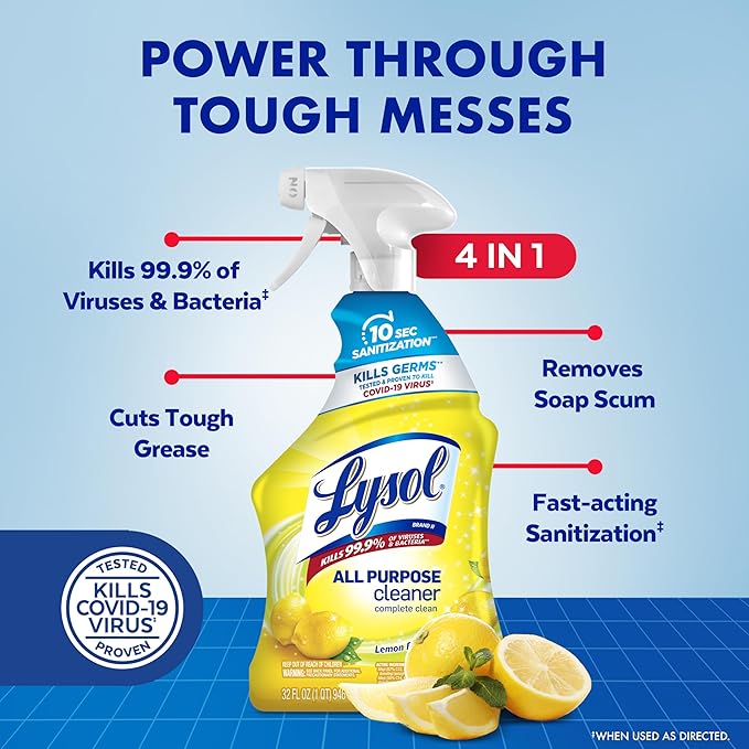 Lysol All Purpose Cleaner Spray, Kitchen & Bathroom Cleaner, Lemon Breeze Scent - Image 2