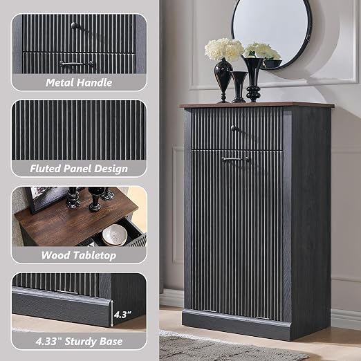 Modern Tilt-Out Trash Can Cabinet, 10 Gallon Fluted Laundry Hamper Cabinet - Image 4