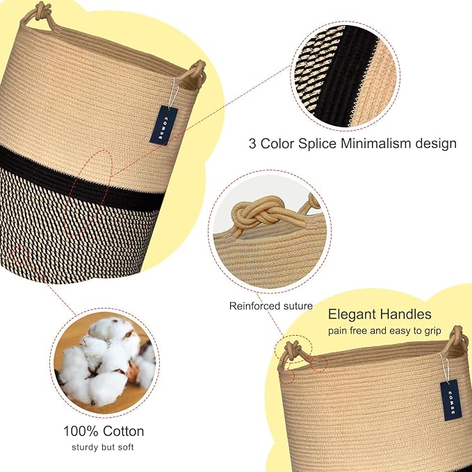 COMSE Extra Large Blanket Basket, Tall Woven Storage Basket, Nursery Hamper - Image 4