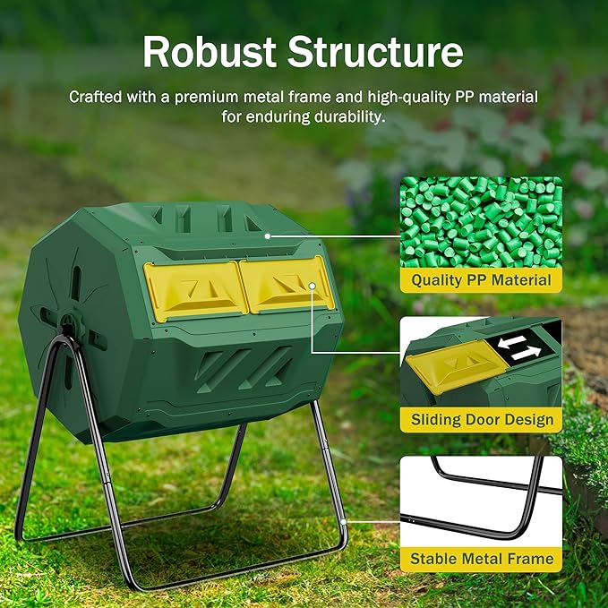 43 Gallon Outdoor Dual Chamber Tumbling Composter - Image 4
