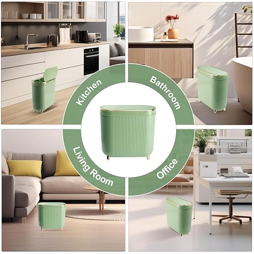 Bathroom Trash Can with Lid 3.2 Gallon Narrow Trash Can Small Plastic Trash Bin - Image 7