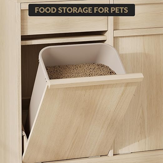 Double Tilt Out Trash Cabinet, Natural Wood Hidden Garbage Can Cabinet - Image 6