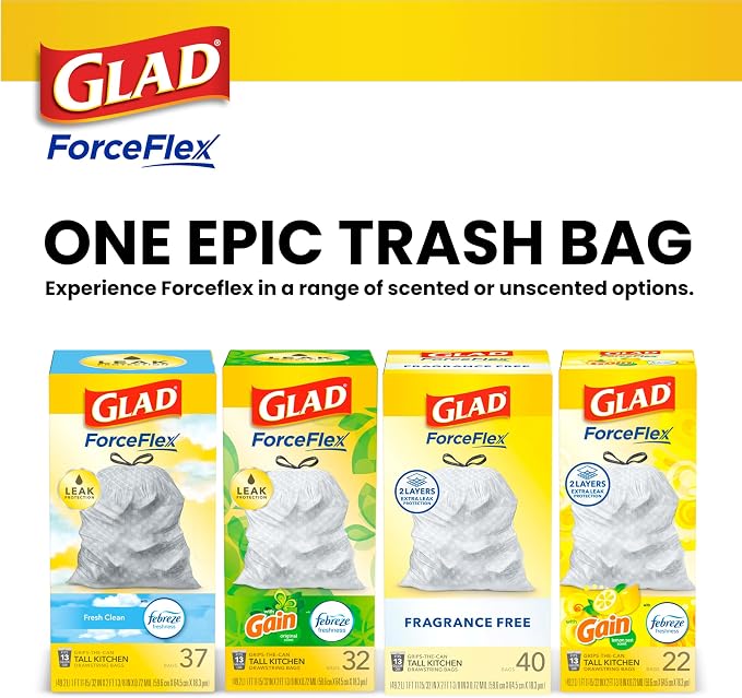 Glad Trash Bags, ForceFlex Tall Kitchen Drawstring Garbage Bags, 13 Gal - Image 9