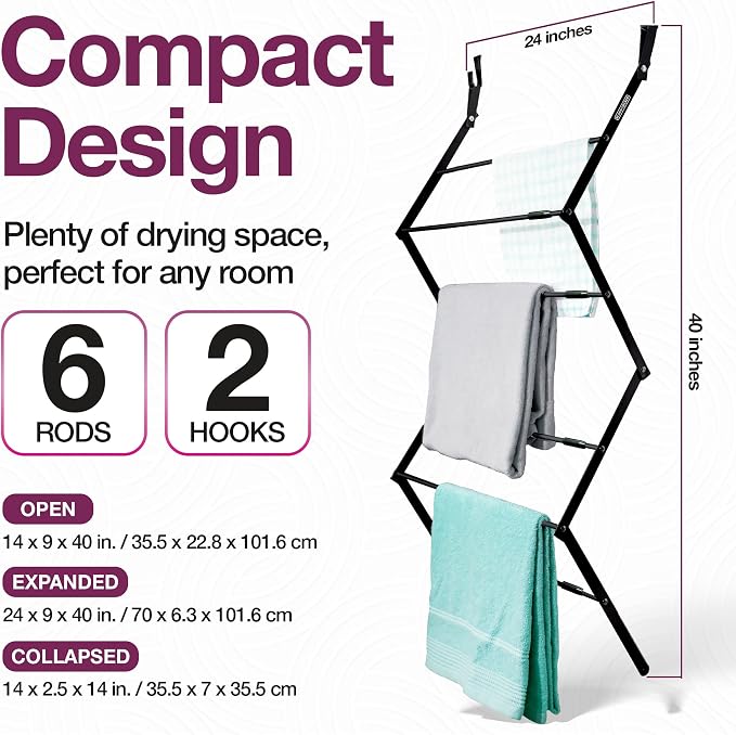 BLACK+DECKER Over The Door Expandable Telescopic Drying Rack, Clothes Organizer - Image 6