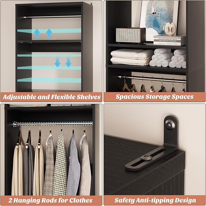 Unikito Freestanding Closet System, 25” Closet Organizer Wardrobe - Image 3