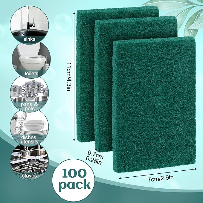 Hoolerry 100 Pcs Heavy Duty Scouring Pads Non Scratch Household Scrub Pads - Image 3