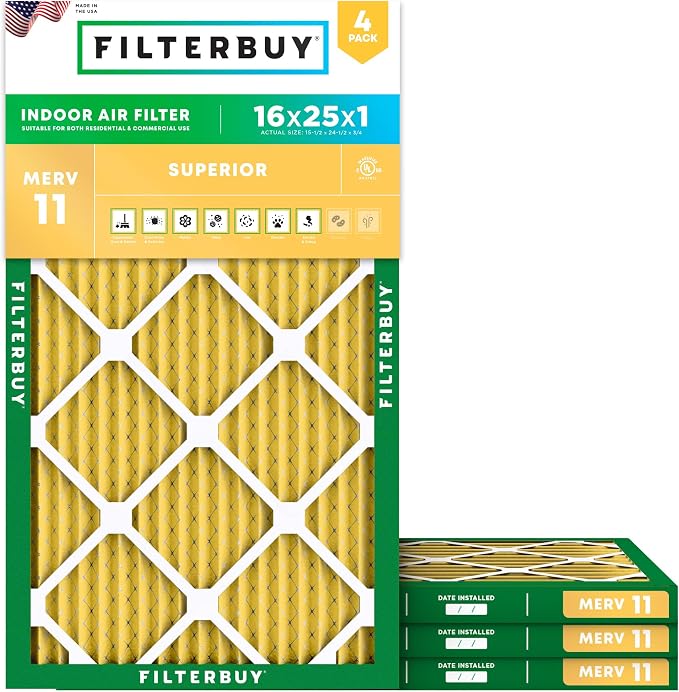 Filterbuy 16x25x1 Air Filter MERV 11 Allergen Defense Replacement, by Filterbuy