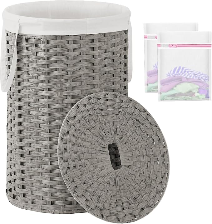 Large Laundry Hamper Laundry Basket Round 34.3 Gal Handwoven Wicker Laundry by SETVSON