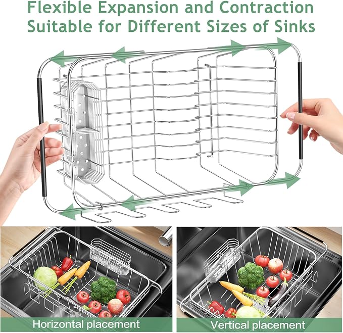 Small Dish Drying Rack in Sink, Extendable Stainless Steel Dish Drainers - Image 5