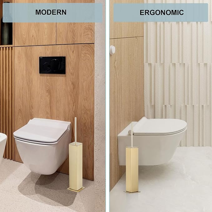 Gold Toilet Brush with Holder 304 Stainless Steel Toilet Bowl Brush, Square - Image 5