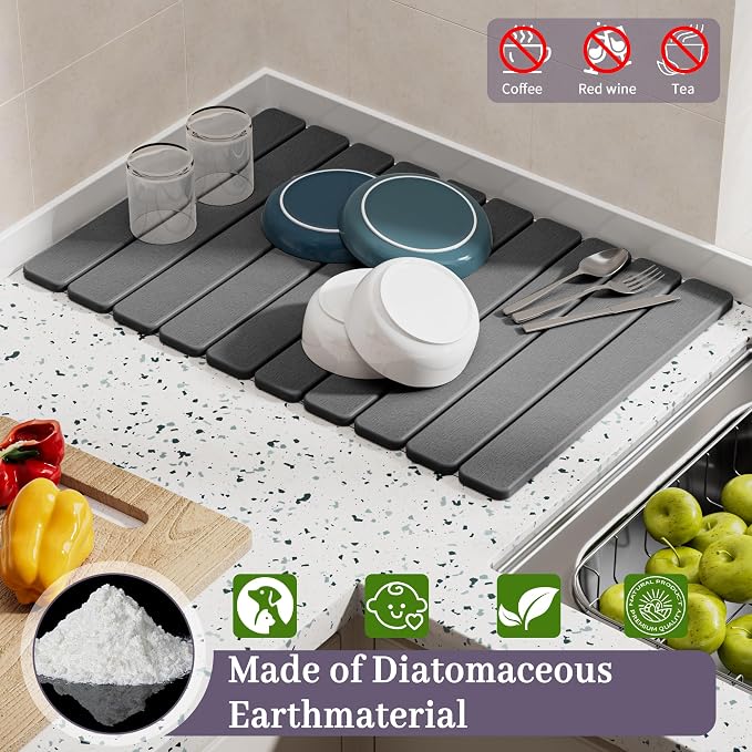 Large Stone Dish Drying Mats for Kitchen Counter – Foldable Quick Dry Stone Mat - Image 4