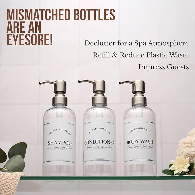 Clear Refillable Shampoo and Conditioner Bottles - Image 2