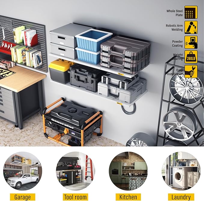 2Pack 1.64x4ft Adjustable Metal Garage Wall Shelving Heavy Duty Garage Storage - Image 2