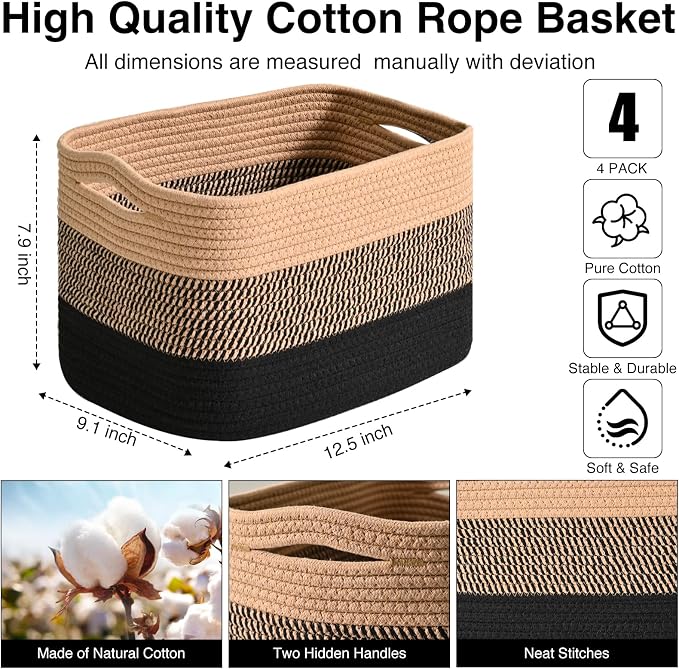 Storage Baskets for Shelves Organizing, Woven Cotton Rope Baskets for Storage - Image 3