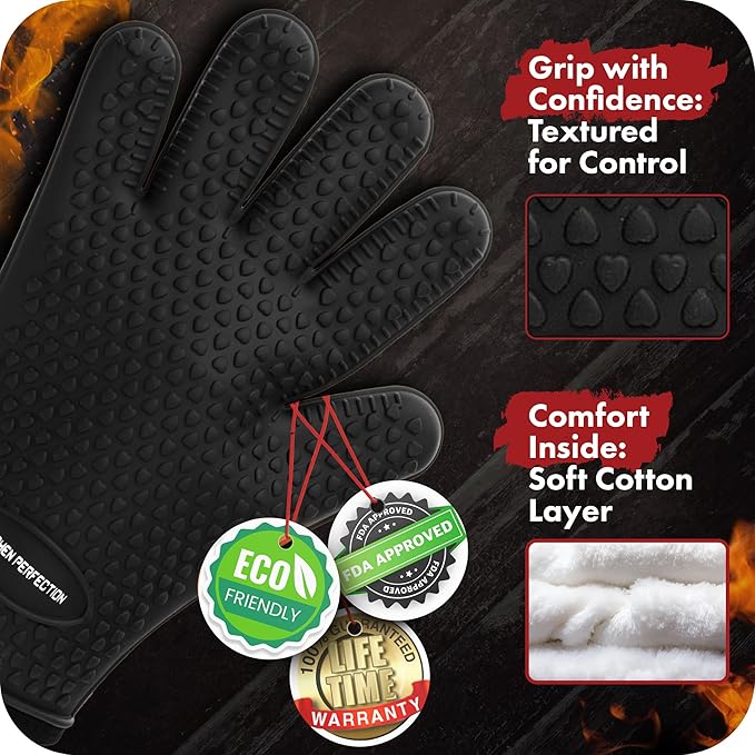 KITCHEN PERFECTION XL Silicone Smoker Oven Gloves-Extreme Heat Resistant BBQ - Image 4