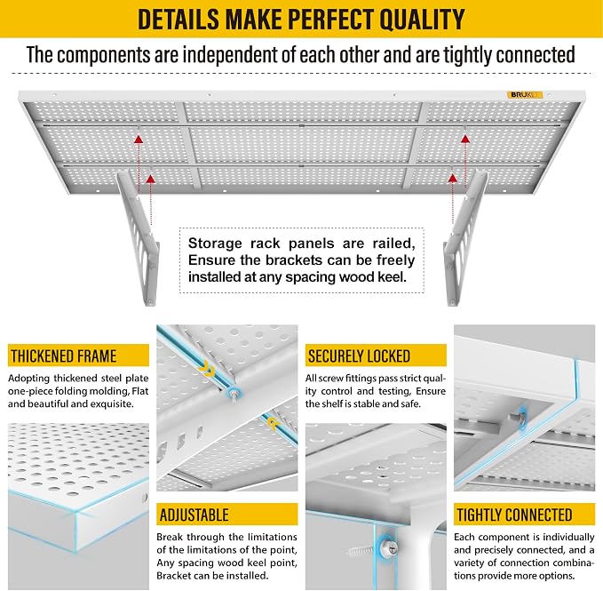 2Pack 1.64x4ft Adjustable Metal Garage Wall Shelving Heavy Duty Garage Storage - Image 5