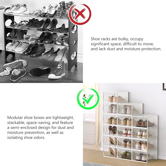 12 Pack X-Large Modular Clear Plastic Stackable Shoe Storage Organizer - Image 6