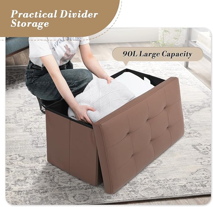 Athena Collection 30" Storage Ottoman Bench Folding Bench - Image 6