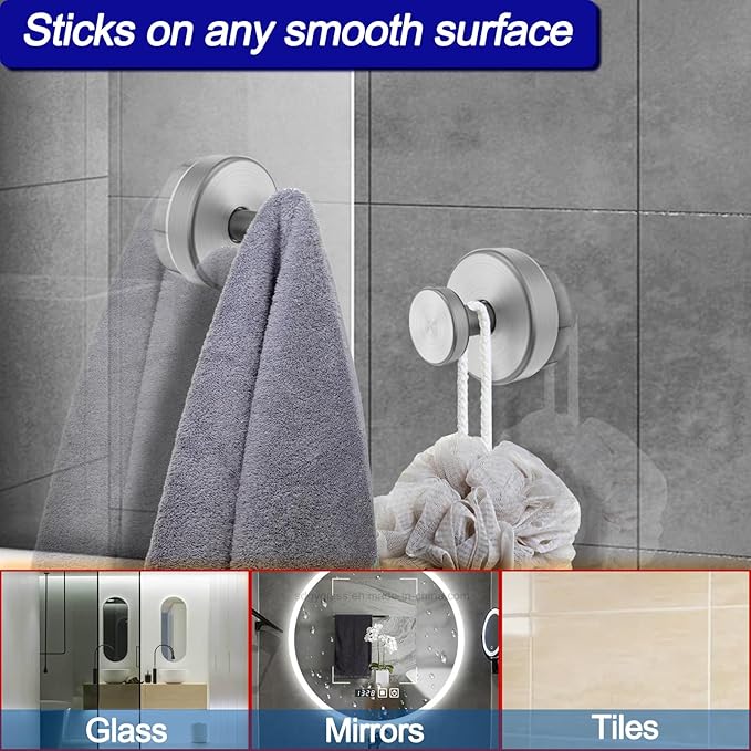 Suction Cup Hooks for Shower, Removable Towel Hooks for Bathroom Window Glass - Image 4