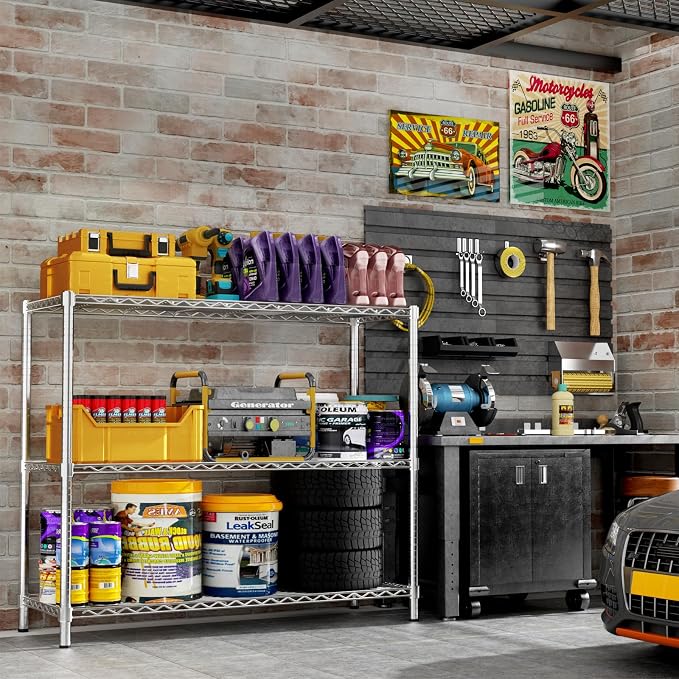 Storage Shelves, 3-Tier Adjustable Metal Industrial Utility Shelf Rack - Image 6