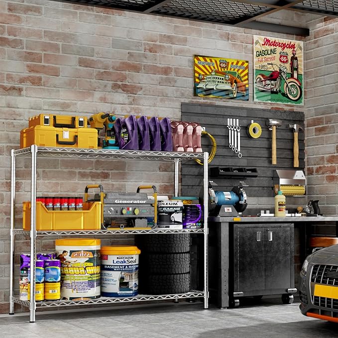Storage Shelves, 3-Tier Adjustable Metal Industrial Utility Shelf Rack - Image 5