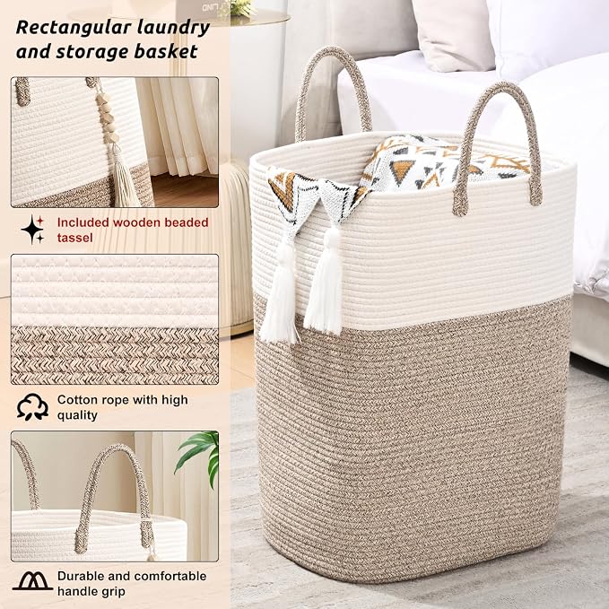 Woven Laundry Basket for Clothes, 100L Large Rectangle Laundry Hampers - Image 3