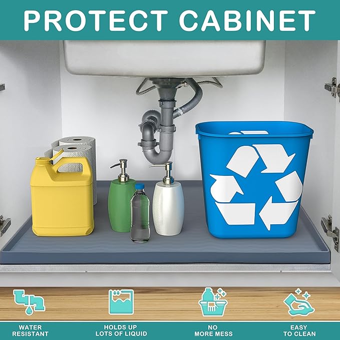 URMONA Waterproof Silicone Under Sink Mat 22'' x 14'' Shelf Liner - Image 2