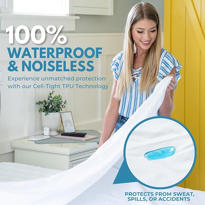 Queen Size 60x80” Premium Waterproof Zippered Mattress Encasement, 100% Cotton - Image 2