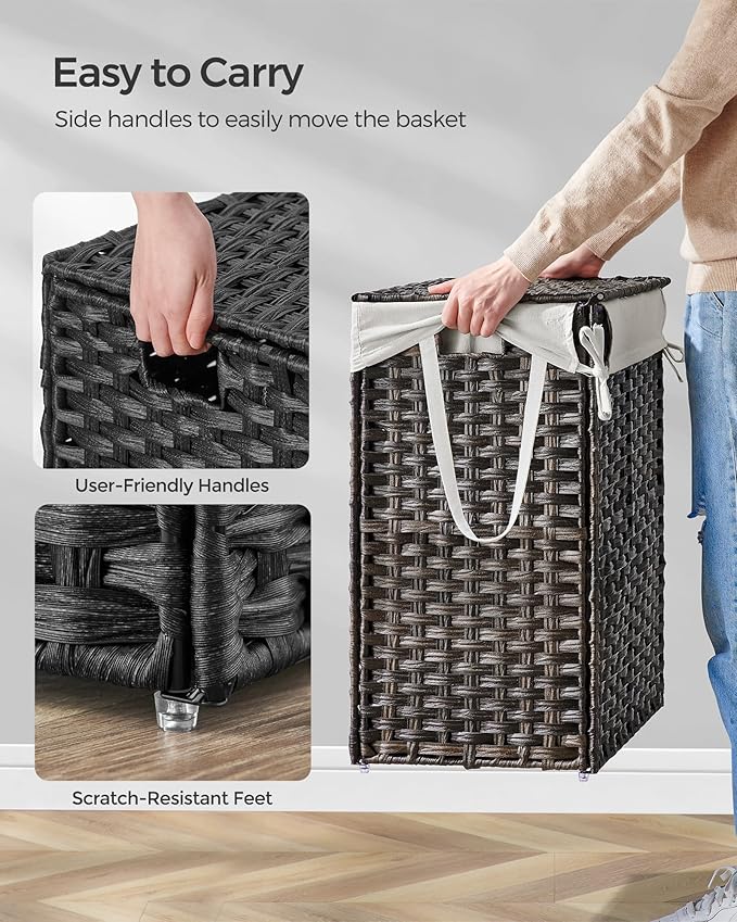 SONGMICS Laundry Hamper with Lid, 23.8 Gallon Synthetic Rattan Clothes Laundry - Image 4