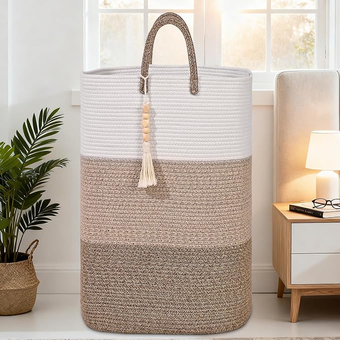 Woven Laundry Basket for Clothes, 65 L Large Rectangle Laundry Hampers - Image 5
