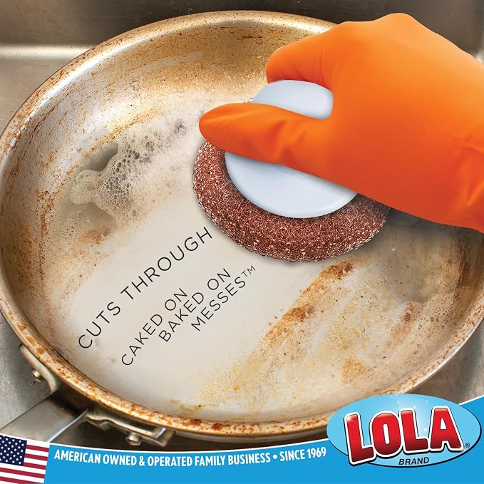 LOLA Copper Mesh Scouring Pad w/Comfort Knob, Heavy Duty Cleaning Pads - Image 2