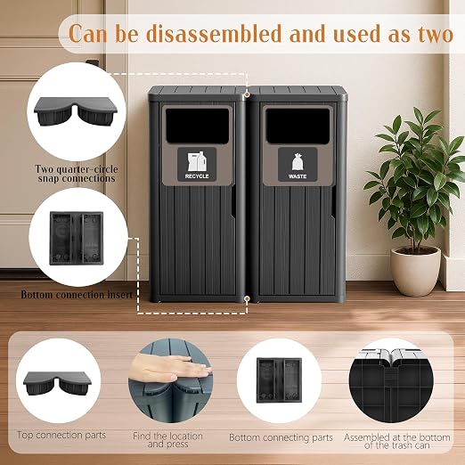 ROJIK 35" Tall Outdoor Trash Can, Weatherproof Resin Garbage Indoor Durable - Image 2