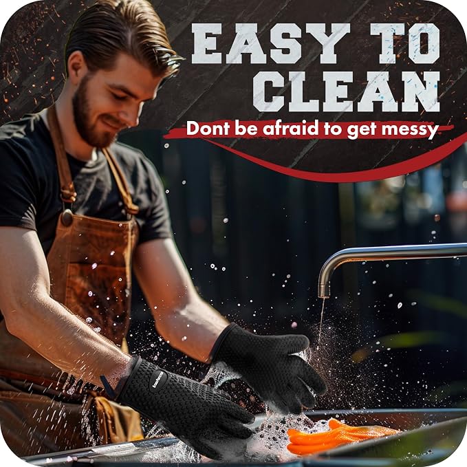 KITCHEN PERFECTION S Silicone Smoker Oven Gloves -Extreme Heat Resistant BBQ - Image 7
