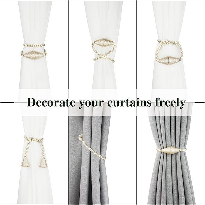 2 Pack Magnetic Curtain Tiebacks Rope Modern Handmade Curtain Tie Backs - Image 5