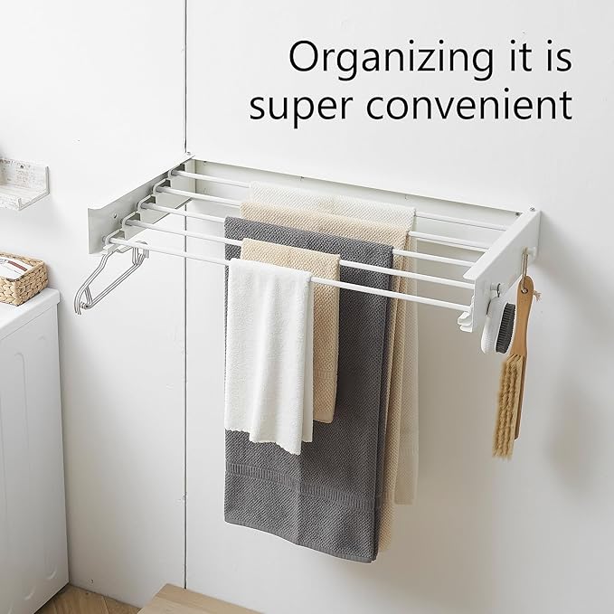 Clothes Drying Rack, Laundry Hanging Rack Collapsible, Wall Mounted Drying Rack - Image 4