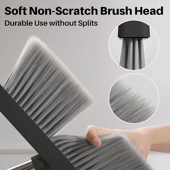 JOYMOOP Black Broom and Dustpan Set, Upright Angle Design - Image 7