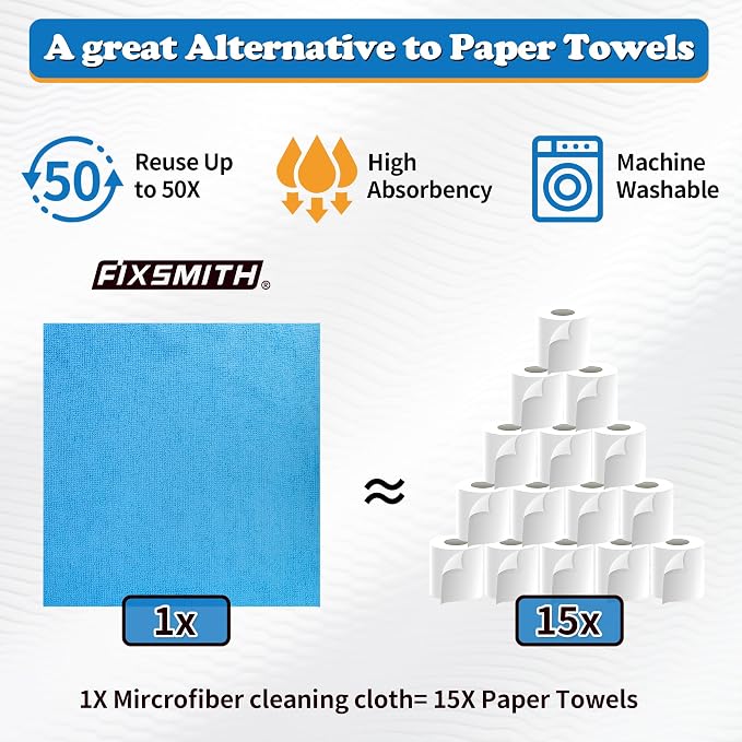 FIXSMITH Microfiber Cleaning Cloth, Shop Towels Bulk, Microfiber Towels - Image 4