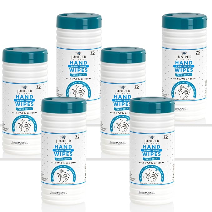 6 Pack Canister Hand Sanitizing Wipes, Alcohol Free 450 Count Canister by JuniperCLEAN