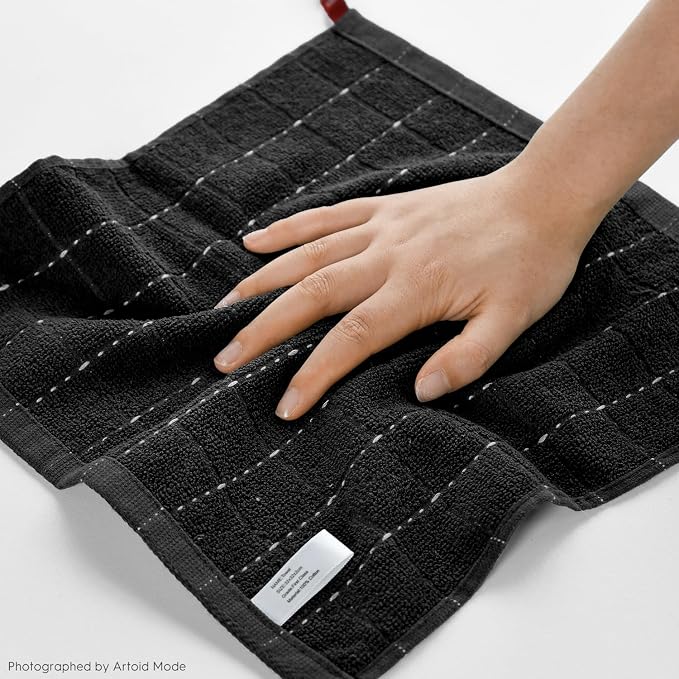 Artoid Mode Checkered Designed Cotton Black Terry Kitchen Dish Cloths, 12x12 - Image 5