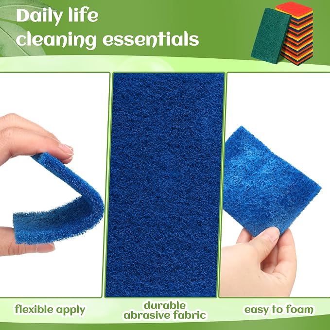 Hoolerry 100 Pcs Heavy Duty Scouring Pads Non Scratch Household Scrub Pads - Image 3