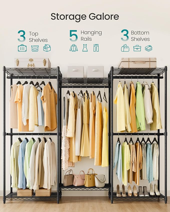 SONGMICS Heavy-Duty Clothes Rack, Garment Rack, Portable Closet, 68.7-Inch Wide - Image 3