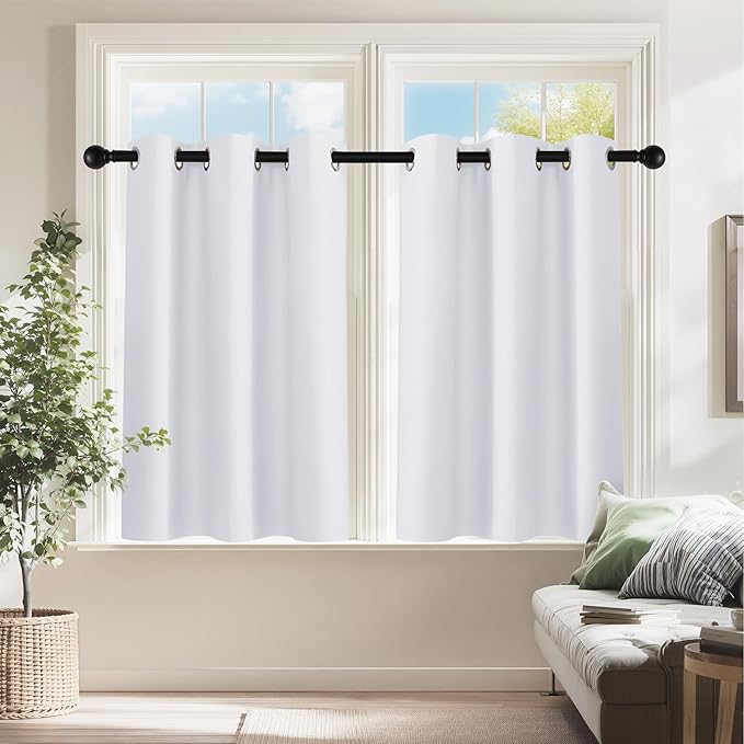 PONY DANCE Pure White Room Darkening Small Curtains, Short Drapes by PONYDANCE