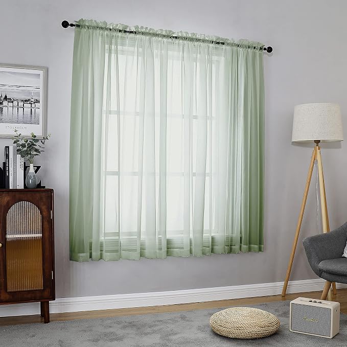 Chyhomenyc Sage Green Sheer Curtains 63 Inch Length 2 Panels, Light Filtering - Image 3