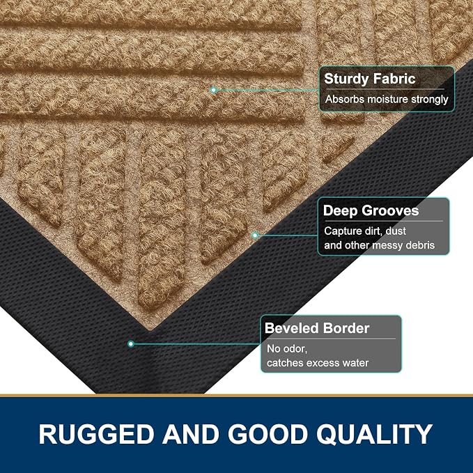 Smiry Front Door Mat Outside Entrance, Heavy Duty Outdoor Indoor Natural Rubber - Image 4