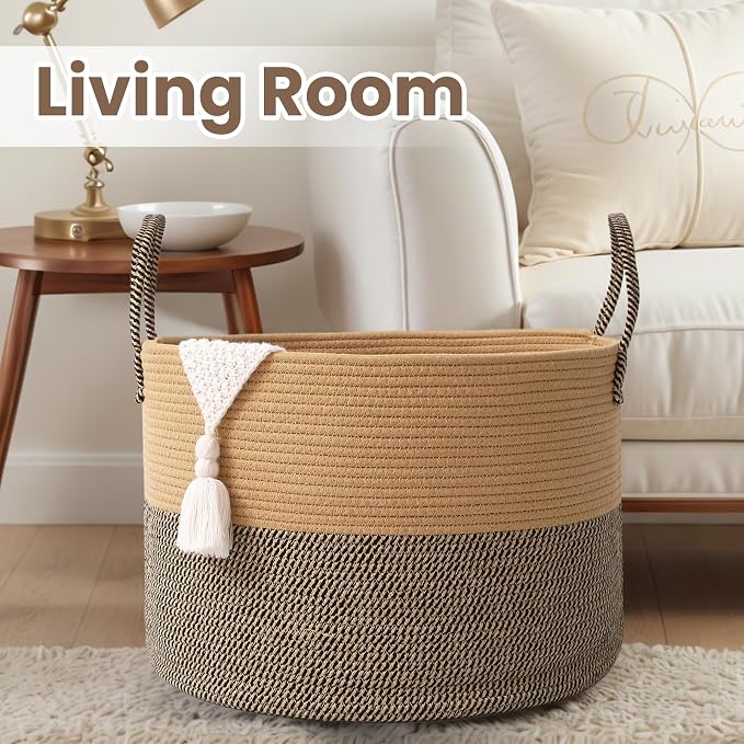 Woven Blanket Basket, 115L Large Rope Storage Bin - Image 5